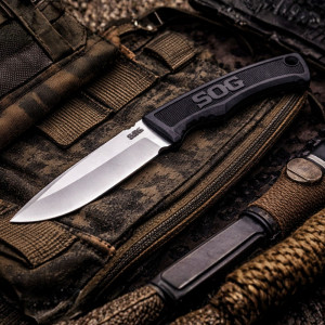 Тактически/ ловен нож SOG Field Knife за оцеляване, стомана 7Cr17MoV, тактическа кания, с помел за чупене на стъкла